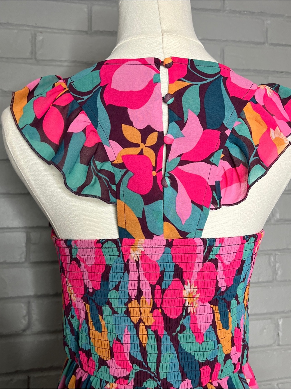 MELLODAY Multicolored Floral Maxi Tiered Dress With Smocked Detailing Size Small - Picture 10 of 16